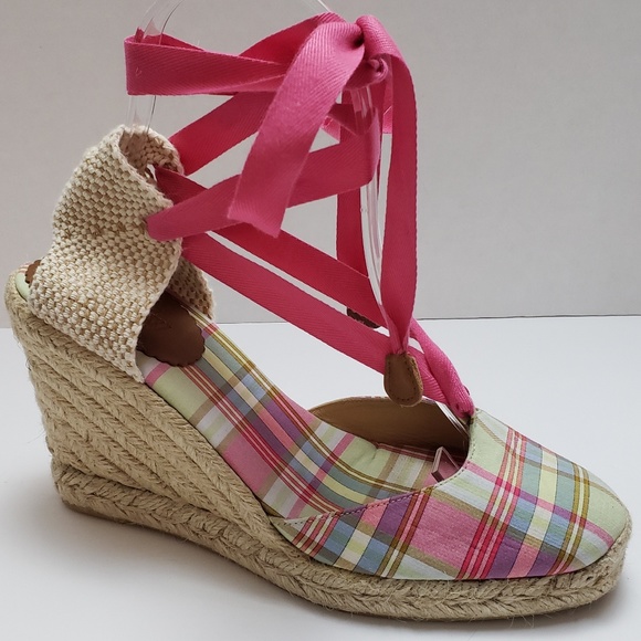 J. Crew Shoes - J. Crew Plaid Lace Up Espadrilles Wedge Heel